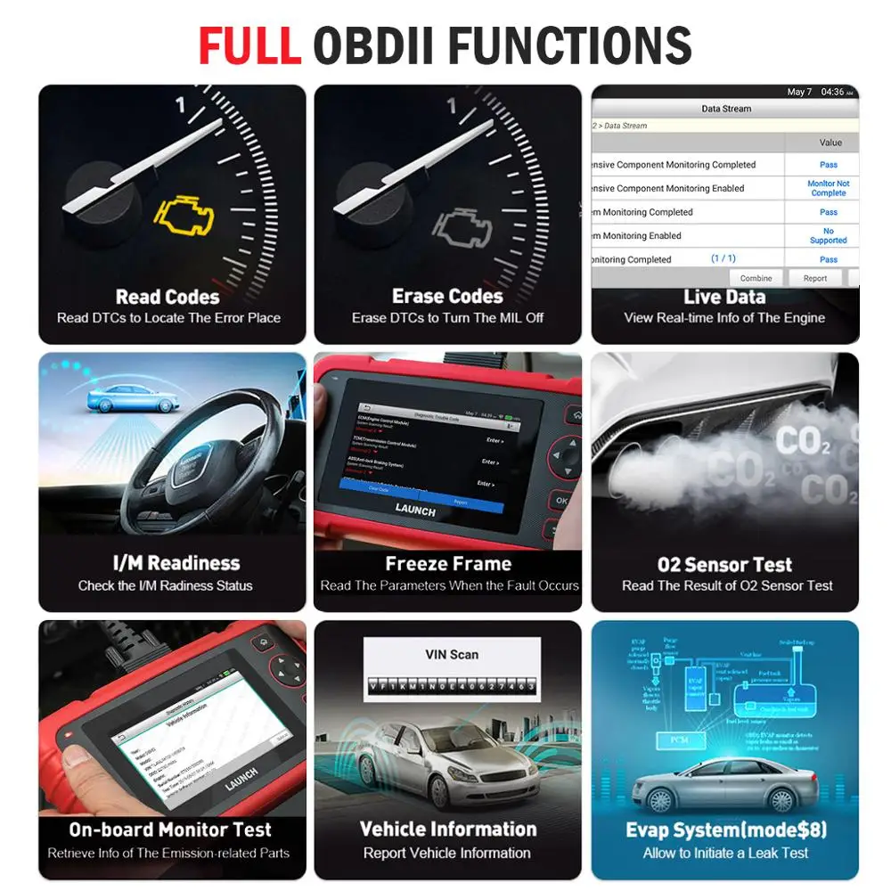 Launch X431 CRP123X диагностический инструмент Автоматический считыватель кодов EOBD OBD2