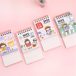 Calendrier de bureau Mini Kawaii en dessin animé 2022, 1 pièce, mignon, double agenda quotidien, planificateur annuel, papeterie, fournitures de bureau 