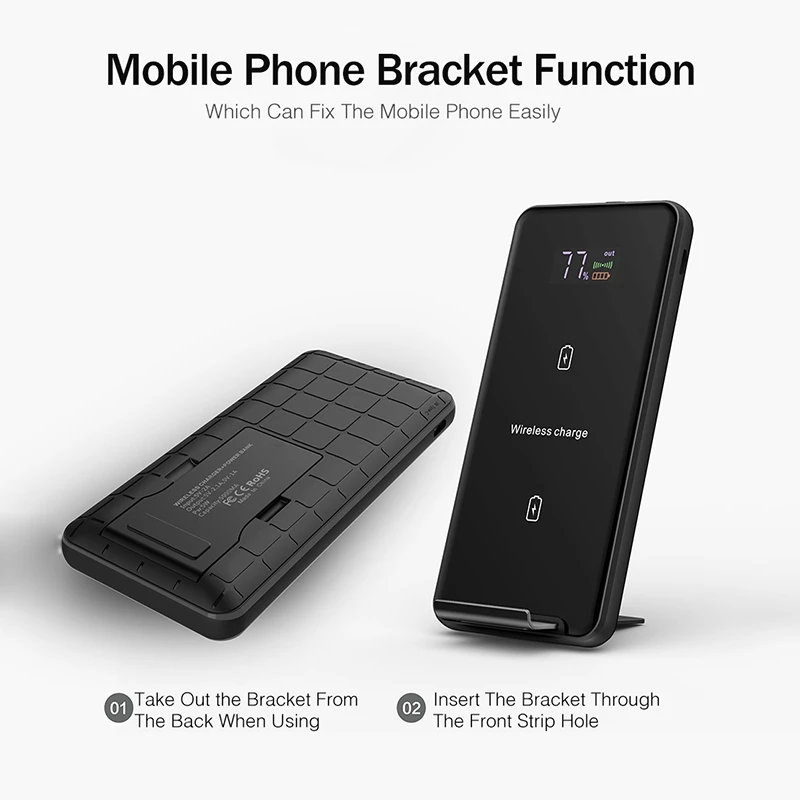 5000 мА/ч, Мощность Qi Беспроводной Зарядное устройство для iPhone х YKZ светодиодный Дисплей вертикальный Беспроводной Зарядное устройство Внешнего Батарея для мобильных телефонов