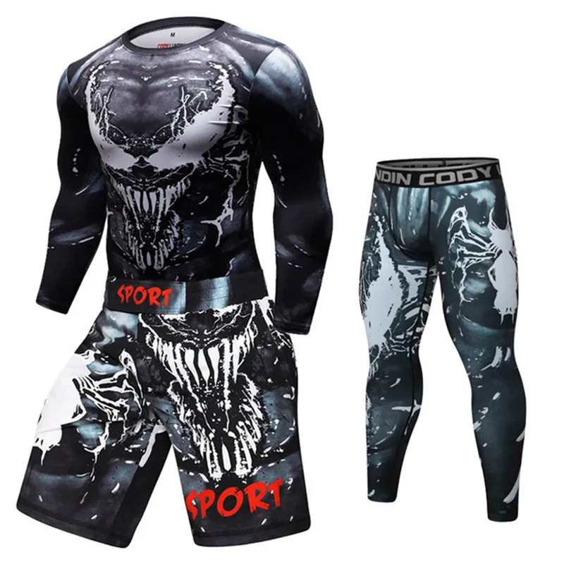 Compression T Shirts+Pants Men gym High-elasticity BJJ MMA Rashguard Fitness Tracksuit Boxing Jerseys Sport Suit sports apparel mens t shirt