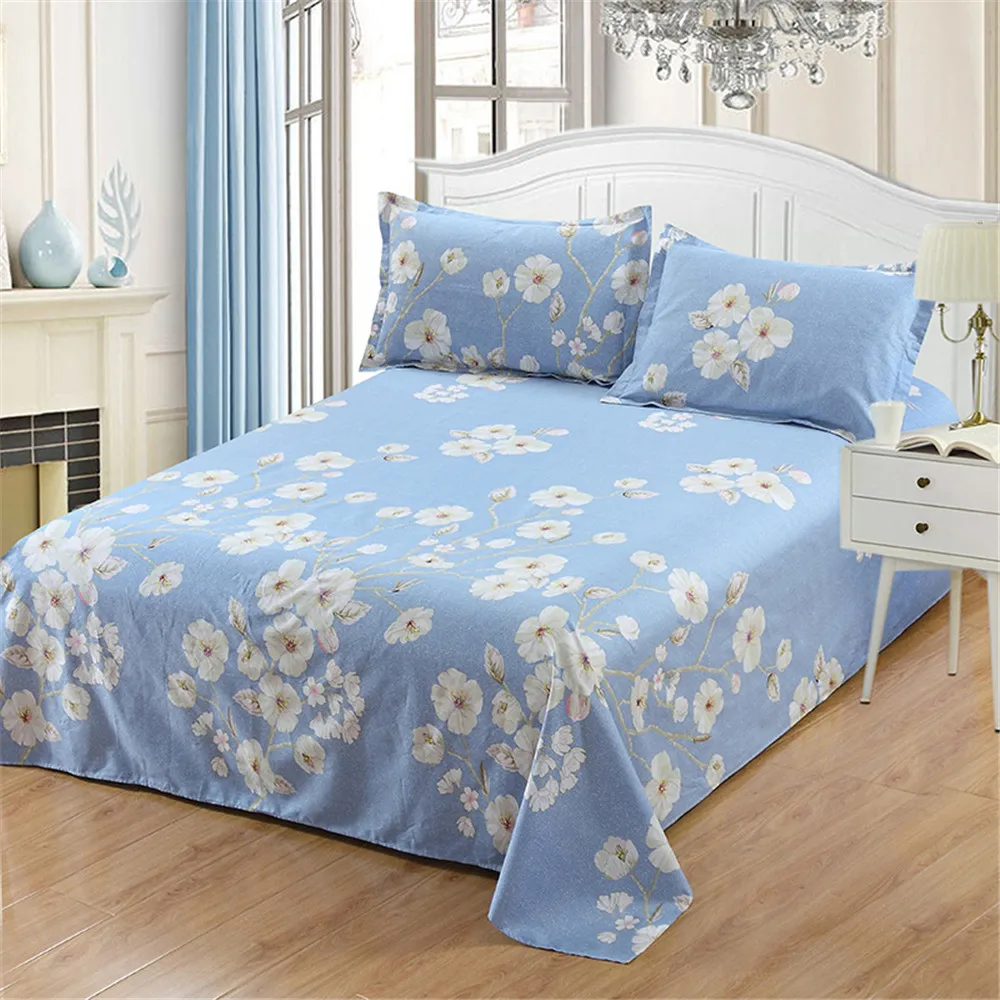 

Home Textile 100% Cotton Bedding Set Light Blue Flower Girls Kid Teen bedroom Linen soft Pillowcase Bed Sheet twin Full queen
