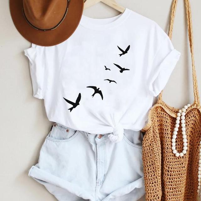Cartoon Bird New Lovely Cute Trend 90s Style Fashion Summer Lady Print Tee Graphic T Top Female Tshirts Clothes T-Shirt
