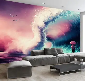 

CJSIR HD Naked Sea Waves Couple Living Room Walls Custom Large Mural Green Silk Cloth Wallpaper Papel De Parede Para Quarto