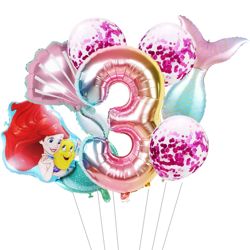 Nuevo  Globos de dibujos animados de sirena y Ariel para niños, globos de aluminio de princesa, número de 32 pulgadas, globos de aire rosas, decoración para fiesta de cumpleaños, juguete para niños, 1 Juego Yyp1ZoA8b
