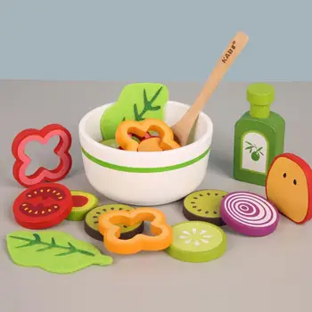 

21Pcs Kids Wooden Kitchen Set Toys for Girls Simulation Fruit Vegetable Salad Pretend Play kitchen Toys Interactive Girls Toys