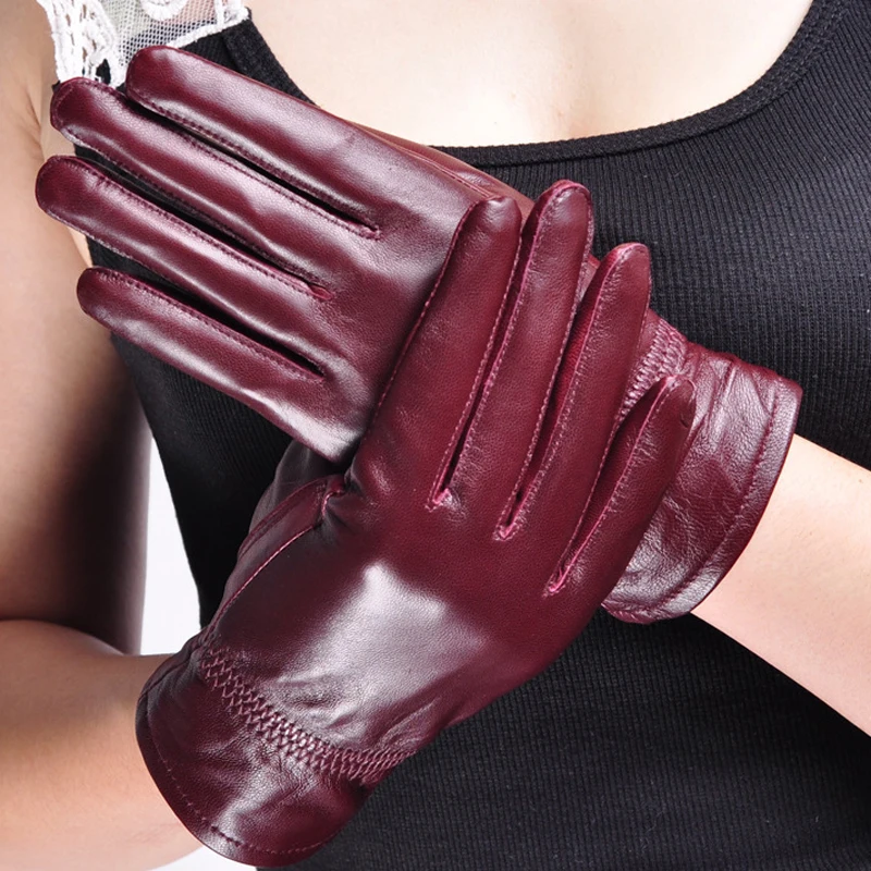 

Elegant women genuine sheep leather gloves winter warm real sheepskin glove solid drive outdoor Multipurpose leather mitten