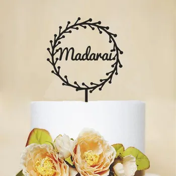 

Wreath Custom Name Birthday Party Wedding Cake Topper Wooden Acrylic Party Decoration Cake Accessory Unique Gifts Supplies