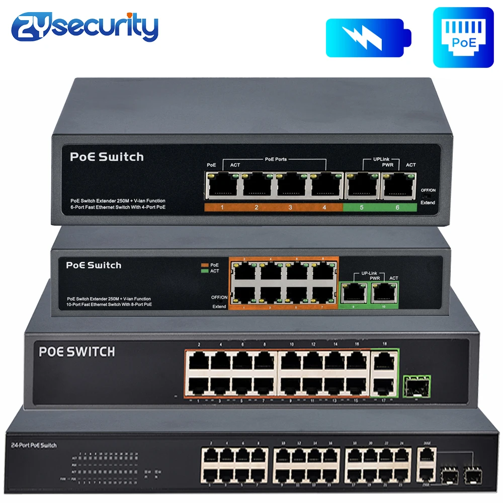 4 8 16 24 Port Network Ethernet Poe Switch Gigabit 48V Wireless AP 250M IEEE 802.3 af/at Power over Ethernet for PoE Camera IP|Transmission & Cables| - AliExpress
