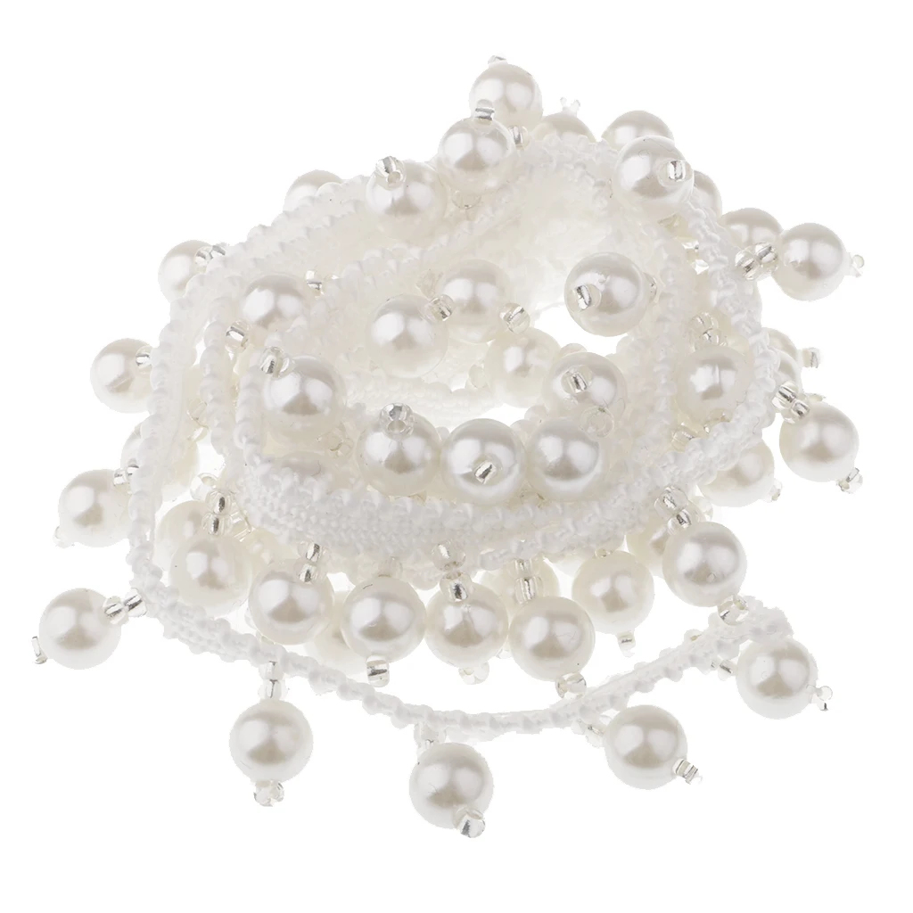 1 Yard Pearl Beaded Ribbon Lace Trim for Bridal Dress Decoration 20mm White Black