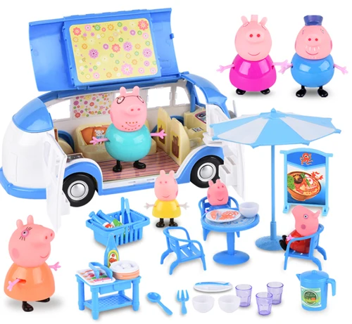 RV And Family 6 PCS Оригинальная игрушка Peppa, Свинка Джордж, фигурки, кукла Peppa, друзья, любовь, обучение, классная сцена, развивающие игрушки, Детский Рождественский подарок - Цвет: RV And Family 6 PCS