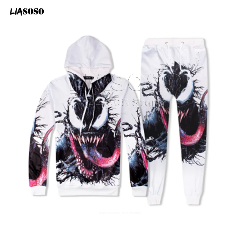 Мужская мода venom комплект одежды толстовка+ брюки 2 шт. спортивные костюмы забавные звездное небо череп костюмы Спортивная одежда хип-хоп певица 2PAC