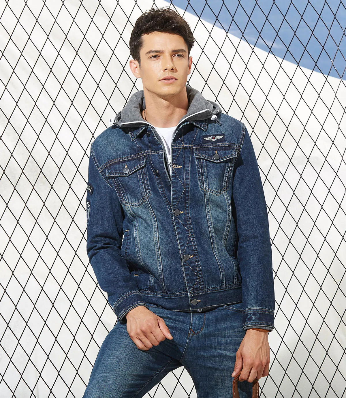 

58125 MEN'S Jacket Large Size Men'S Wear Loose-Fit Jeans Coat Single Stand Collar Tops