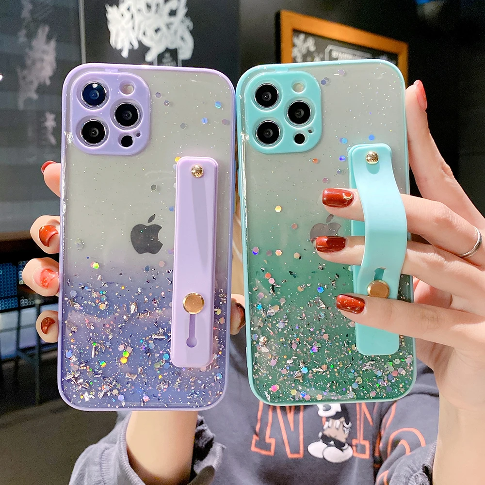 Wrist Strap Glitter Sequins Phone Case For Iphone 12pro 13 11 12 Pro Max Xr  X Xs Max 7 8 Plus 13 Transparent Bumper Back Cover - Mobile Phone Cases &  Covers - AliExpress
