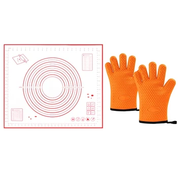 

1Pcs Silicone Kneading Pad with Scale Baking Tool & 1 Pair Heat Resistant Bbq Kitchen Silicone Oven Mitts Gloves