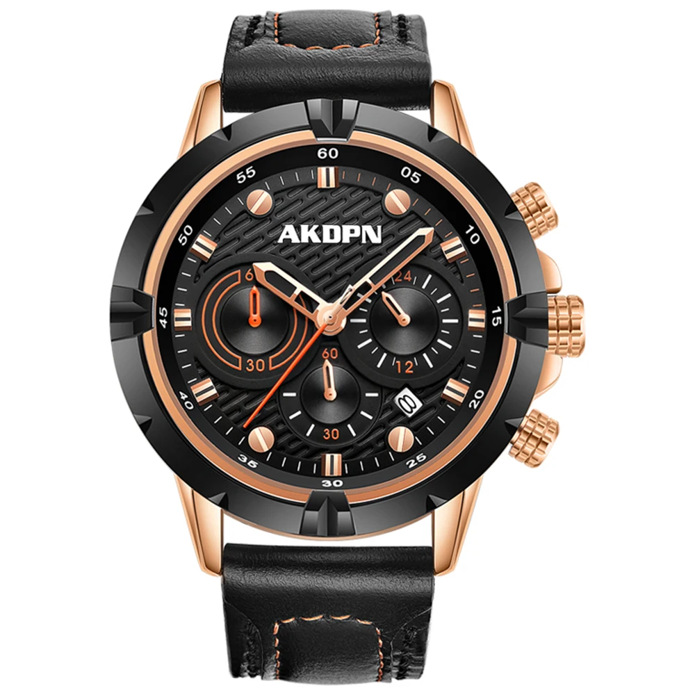 Luxury Quartz Men's Watch Function Dial Luminous Date Classic Sports Chronograph Male Watches Waterproof Leather Strap Relogio