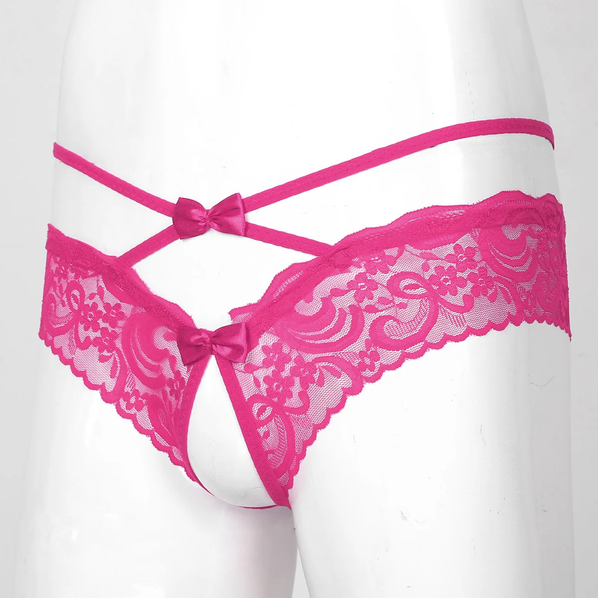 Mens Male Gay Lingerie Panties Sissy Porno See-through Lace Crotchless Briefs Thongs Bowknot Low Waist Exotic Apparel Underwear