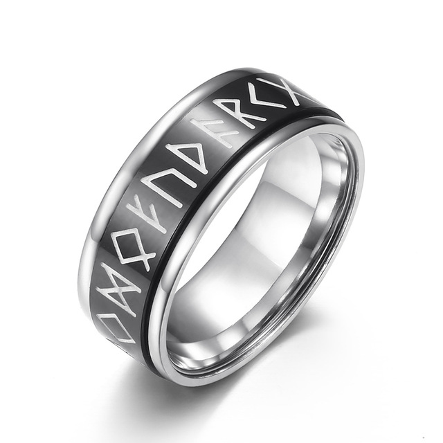 Viking Runes Stainless Steel Rings For Men 8mm Wedding Band Rotatable luminous Rings Jewelry Gift