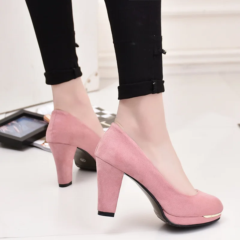

2019 New Style round-Toe Chunky Heel WOMEN'S Thin Shoes Waterproof Platform Suede High Heel Shoes Super High Heels Large Size WO