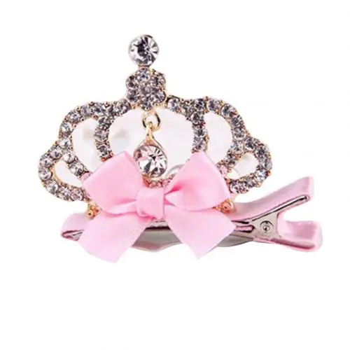 Diamond Pink SANWOOD Модные Милые Детские Девочки Стразы заколки-короны утконоса лента бант зажим для волос Принцесса стиль аксессуары для волос подарок - Цвет: Diamond Pink