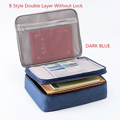 B Dark Blue Бизнес-сумка для хранения документов, офисный файл, сертификат, паспорт, карта, органайзер, катион, двойной слой, водонепроницаемый замок, сумочка, поставщик - Цвет: B Dark Blue