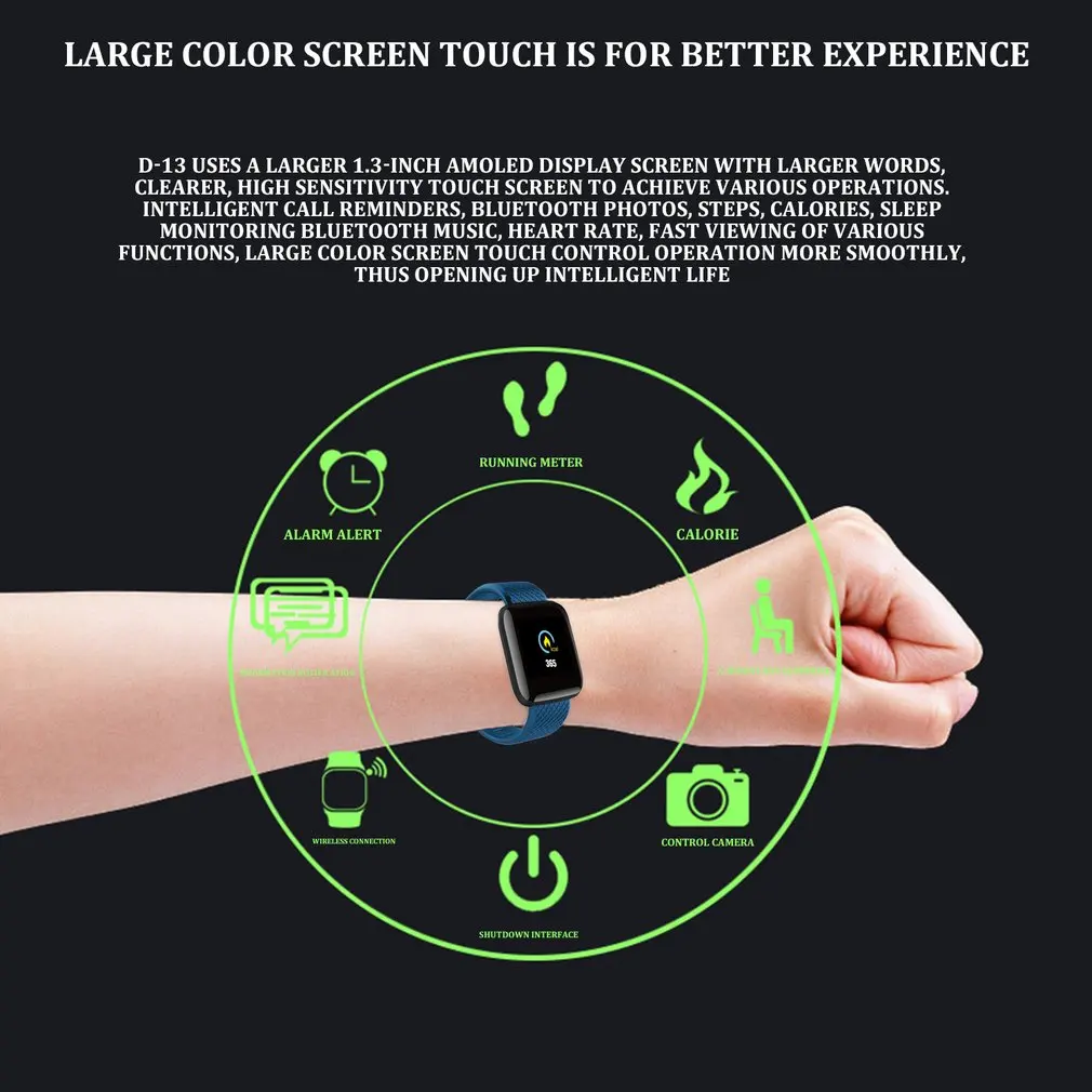 116 Plus Smart Watch Wristband Sports Fitness Blood Pressure Heart Rate Call Message Reminder Android Pedometer D13 Smart Watch,