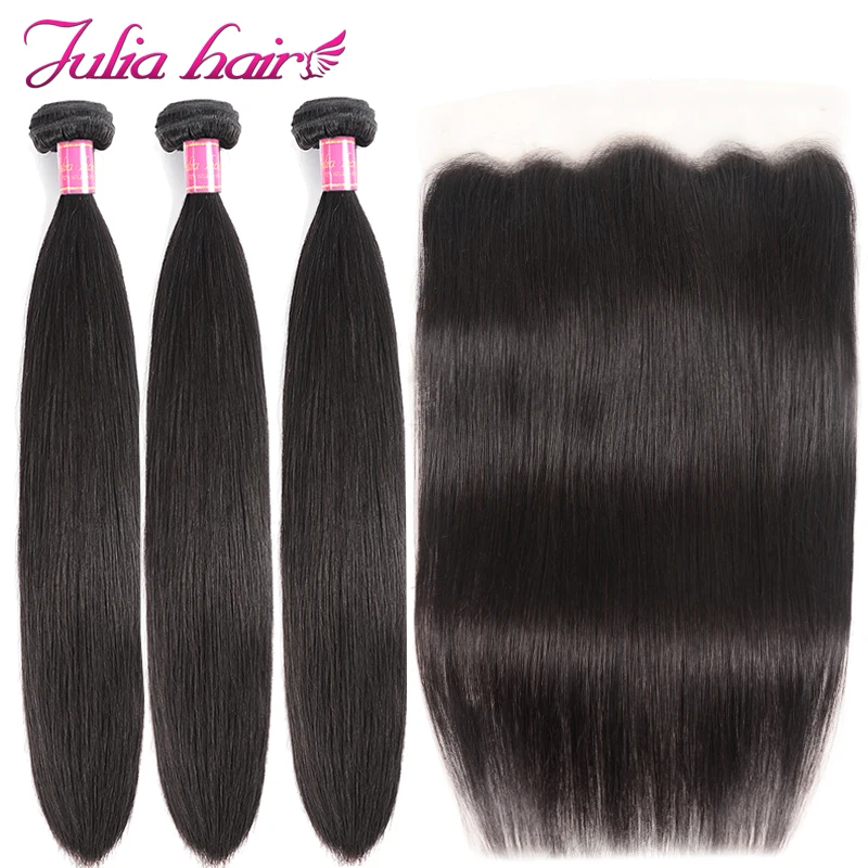 

Ali Julia Hair Malaysian Straight Human Hair 3 Bundles With Frontal Closure 13*4 Pre Plucked from ear to ear Lace Frontal Remy