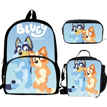 

Cartoon Bluey Printed 3pcs Set School Bag Bagpack Moddle Student School Backpack Kids Satchel Large Rucksack