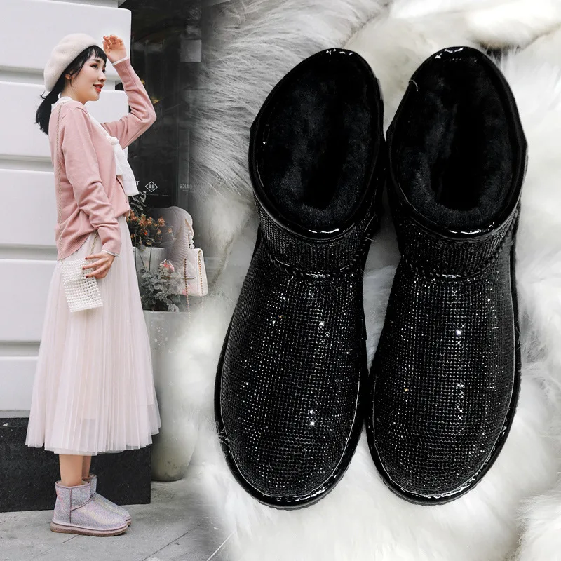 Botas mujer со стразами; коллекция года; Теплая обувь со стразами; женские зимние ботинки; брендовые ботинки из шерсти и меха; bota feminina; женские ботильоны