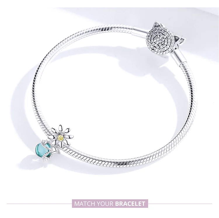 Браслет rebeke fit Pandora с шармом светлячки и стеклянные бусины в виде маргаритки, подвеска из стерлингового серебра 925 пробы, изготовление ювелирных изделий