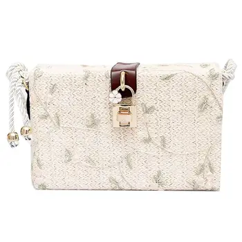 

Summer Beach Handbags Women Messenger Bags Square Straw Hand Woven Ladies Crossbody Bag Shoulder Bags White