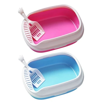 

2Pcs Toilet Bedpan Cat Litter Box Cat Dog Tray Toilet Supply Teddy Anti-Splash Pet Dog Toilette - Pink & Blue