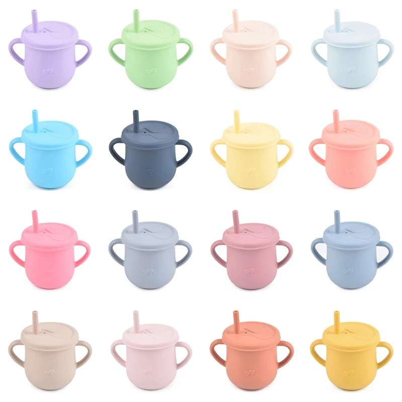 

Детская соломенная чашка для кормления, обучающая силиконовая кружка с двойной ручкой