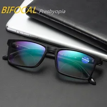 Бифокалы мужские винтажные очки для чтения Пресбиопия Мужчины Женщины TR90 квадратные очки анти синий луч диоптрий 1,0 1,5 2,0 2,5 3,0 3,5 4