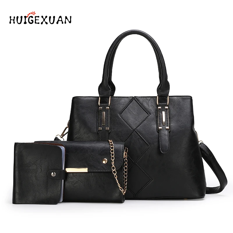 

New Women Set 3 PCS/set Handbag Fashion Vintage Tote Large Capacity Shoulder Bags High Quality Female PU Leather Compound Bags