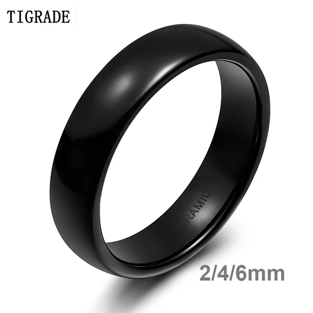 TIGRADE 2/4/6mm bague en céramique noire poli hommes femmes bagues de mariage bande de fiançailles femme bague anti-rayures grande taille 4-14
