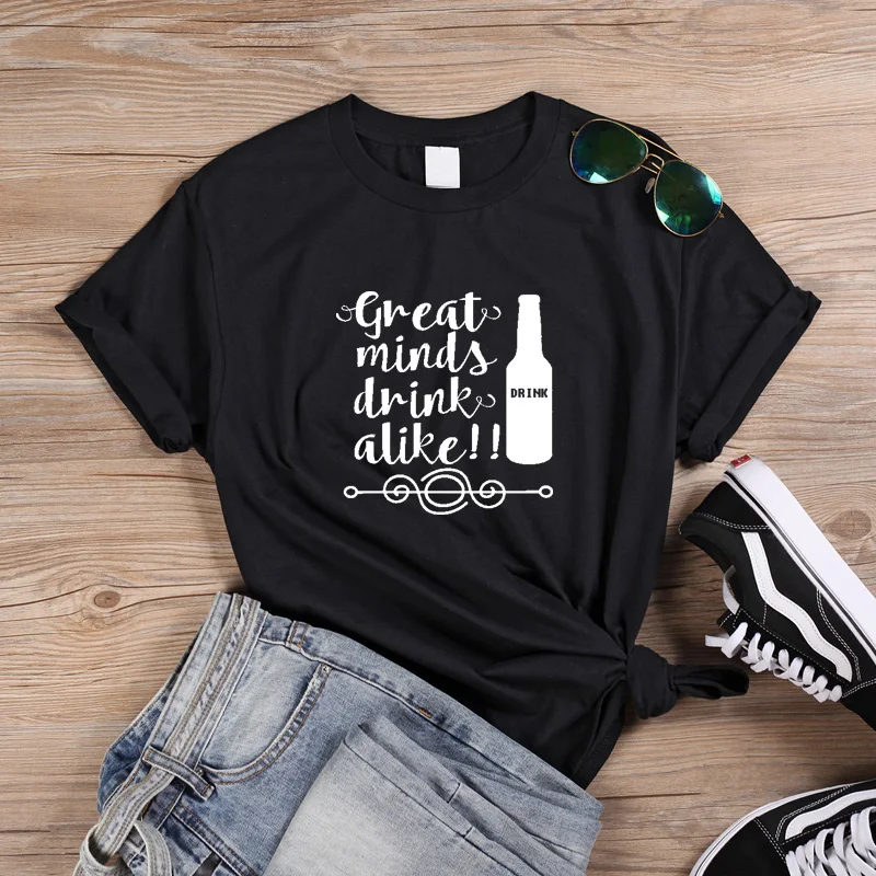 ONSEME веселая Рождественская Футболка женская футболка с надписью «Great Minds Drink» летняя футболка с круглым вырезом и короткими рукавами розовая футболка Q-819