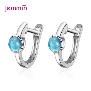 

Authentic 925 Sterling Silver Wedding Engagement Ear Studs Light Blue Stone Hoop Earrings Women Sterling Silver Jewelry Bohemia