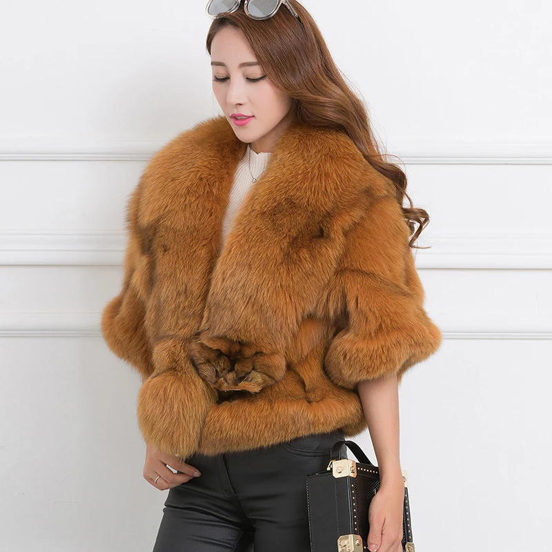 Женская зимняя короткая шуба из натурального меха лисы зима 100%|real fox fur coat|blue coatfox