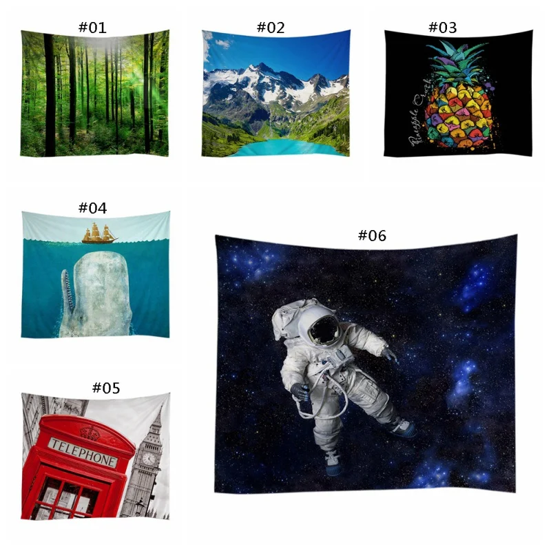Hanging Tapestry Decor Universe Wall Hanging Throw Astronaut Mandala Pineapple Telephone Booth Whale Snowy Mountains Jungle x