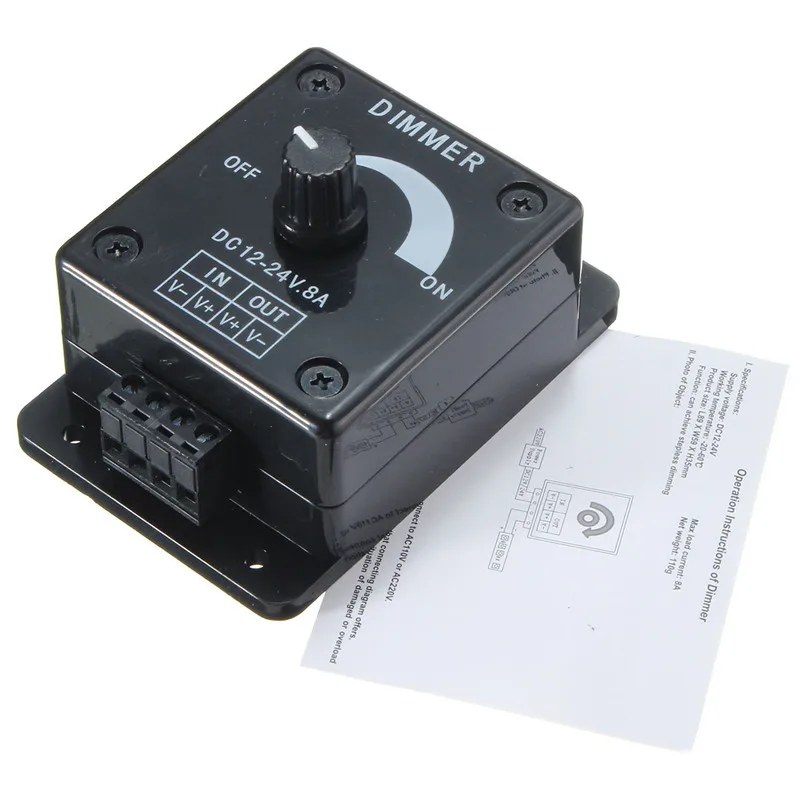 1pcs Dimmable LED Light Dimmer Switch Brightness Manual Adjustable Control DC 12V-24V 8A Output Power 96W Black