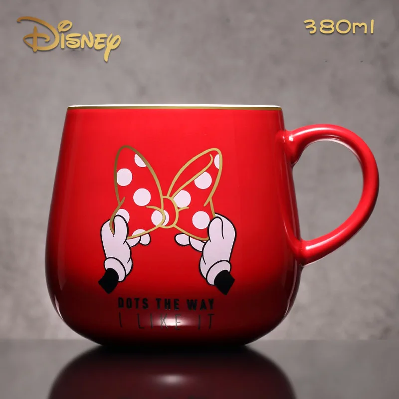 Disney Ceramic Cup Mickey Minnie Genuine Cup Creative Cute Large Capacity Cartoon Mug with Cover Spoon - Цвет: Слоновая кость