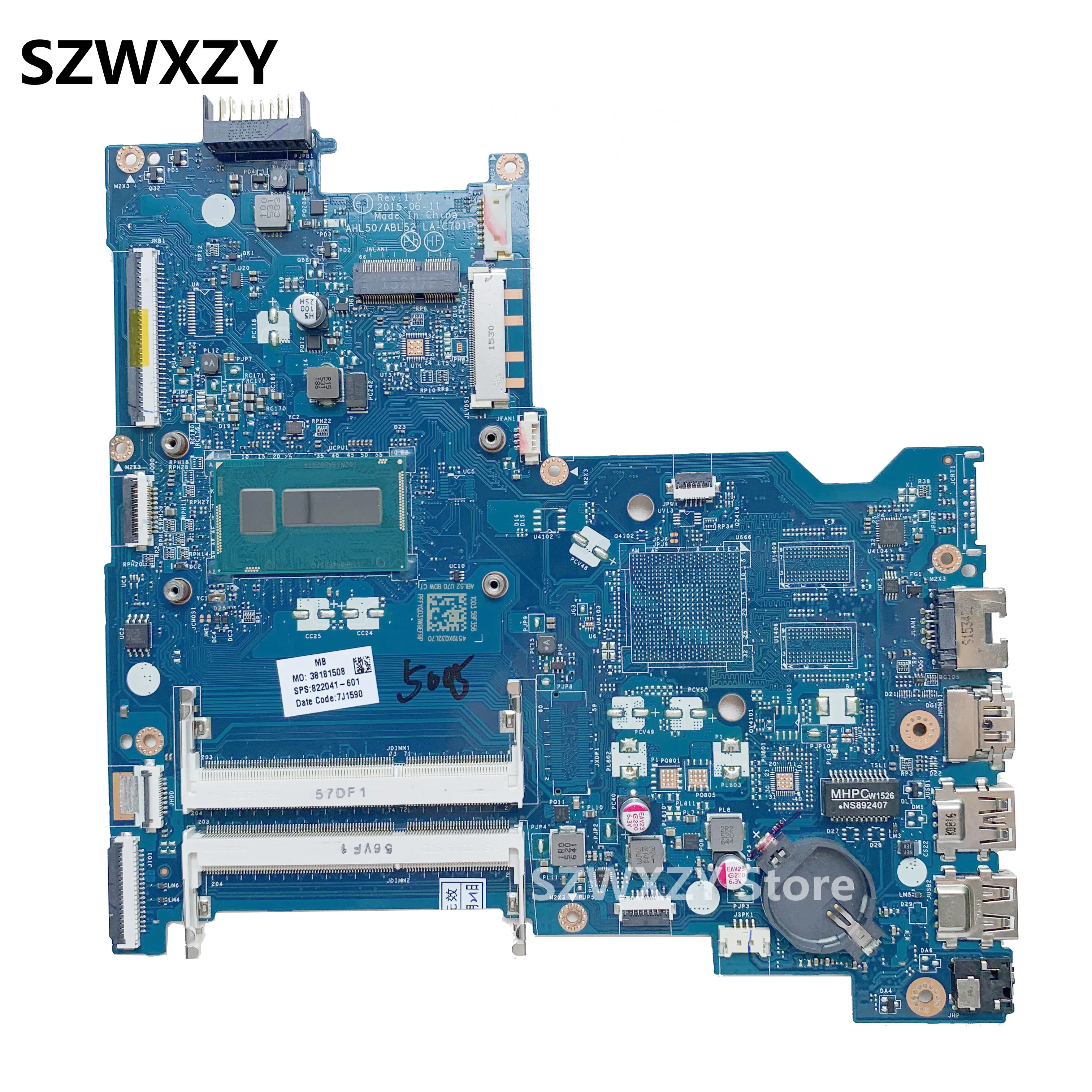 SZWXZY для HP 250 G4 15-AC 15-AY материнская плата ноутбука с процессором I3-5005U 822041-601 822041-001