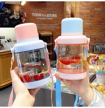 

700ml Creative Portable Plastic Water Bottle Cup with Strap Student Kids Large Capacity Cute Sports Bottle for Girl and Boys
