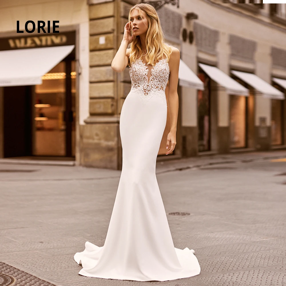 

LORIE Wedding Dresses Mermaid Elegant Lace Appliqued Soft Satin Open Back Turkey Bride Gowns Boho Marriage Custom Made Plus Size