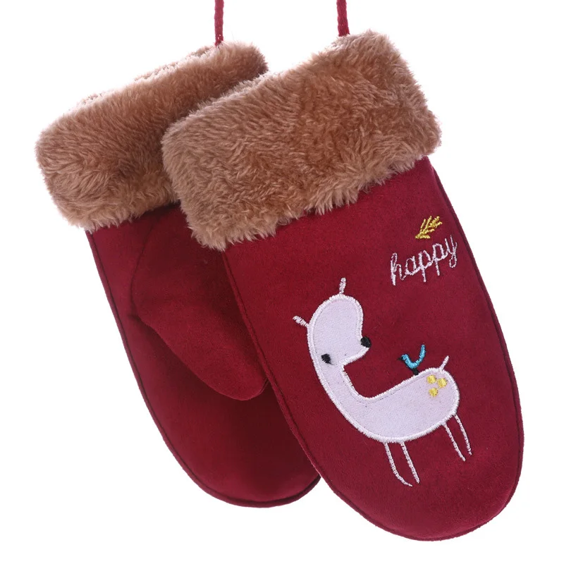 B Wine Red Coslony детские милые Мультяшные медведи замшевые кожаные варежки для мальчиков и девочек зимние плюшевые теплые спортивные перчатки с принтом овцы - Цвет: B Wine Red