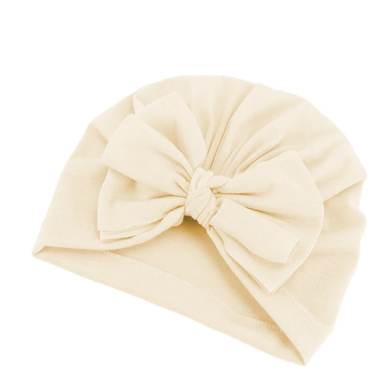 09 Beige Милая хлопковая детская чалма, шапка с бантом, 9 цветов, шапка для новорожденного, головные уборы для младенцев, шапочка для душа, подарок на день рождения, реквизит для фотосессии - Цвет: 09 Beige
