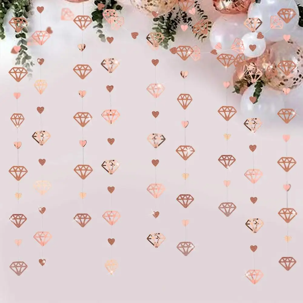 52Ft шампанское алмаз сердце Висячие Баннер гирлянда из блестящей бумаги на День святого Валентина помолвка Свадьба День Рождения Декор