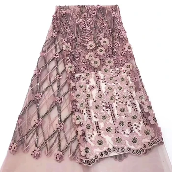 

African Lace Fabric Used for women wedding dresses Nigerian lace with High Quality Sequins and beads design embroidery Fabric