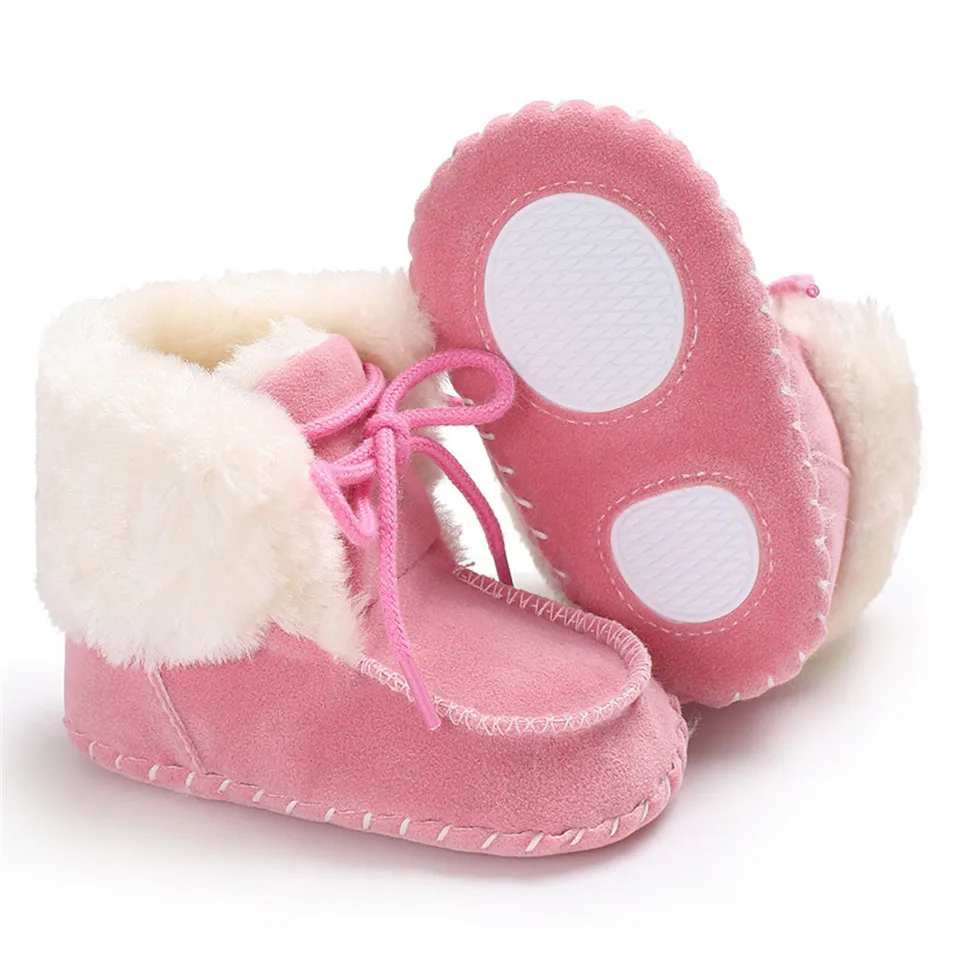 Осенняя новая детская нескользящая обувь для новорожденных с мягкой подошвой для маленьких мальчиков и девочек зимние теплые однотонные ботинки для детей 0-18 месяцев