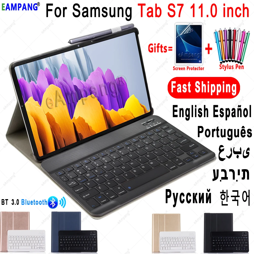 

Чехол-клавиатура для Samsung Galaxy Tab S7 11, чехол с клавиатурой T870 SM-T875, SM-T876, русская, испанская, английская, Bluetooth